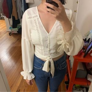H&M divided cream long sleeve cropped boho peasant blouse top